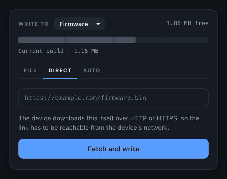 Direct Download in the ElegantOTA Pro portal