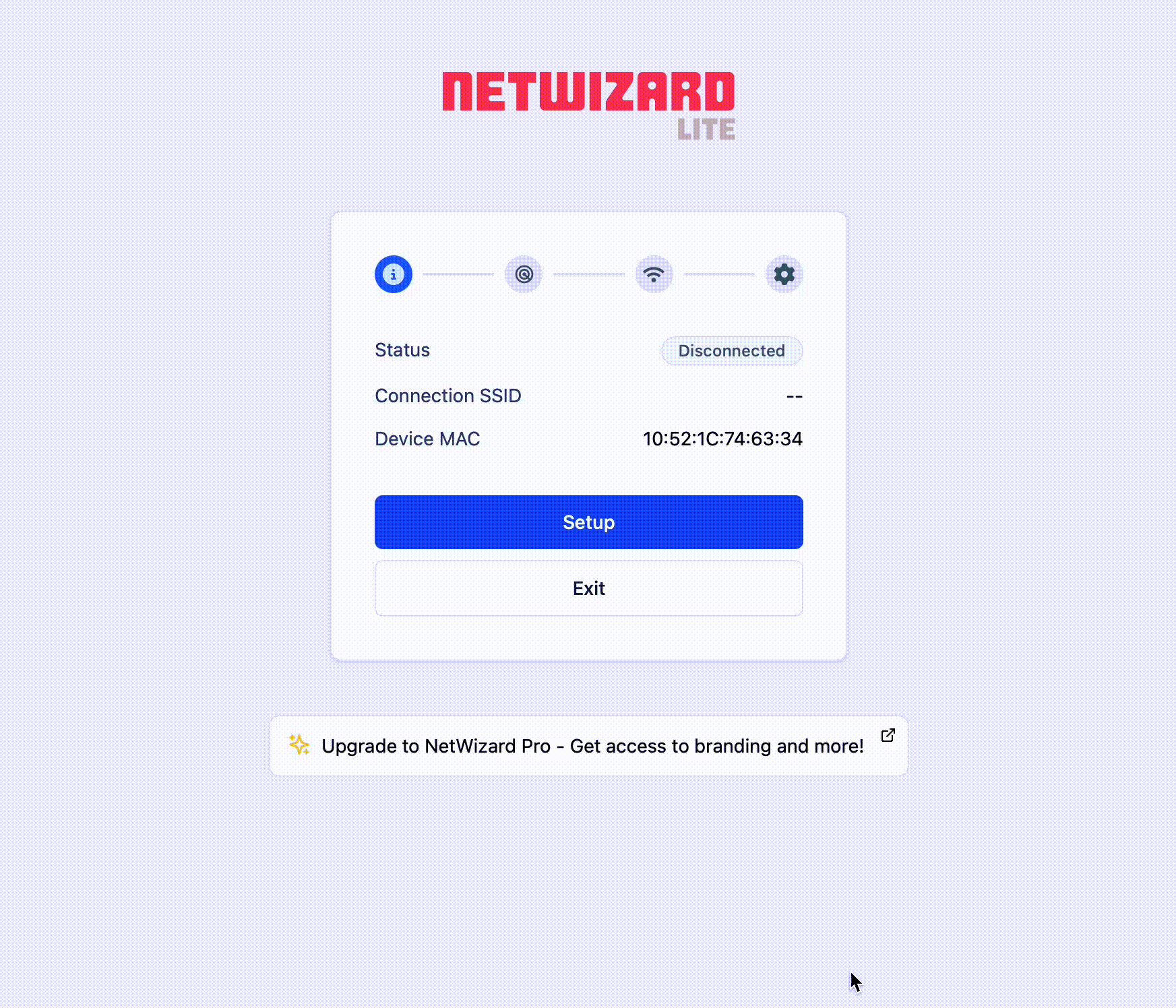 NetWizard captive portal setup flow