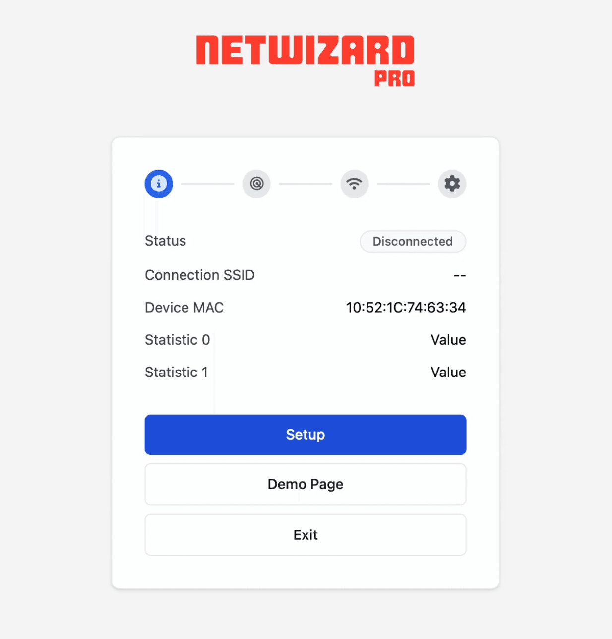 NetWizard Pro captive portal with custom logo, statistics and a link