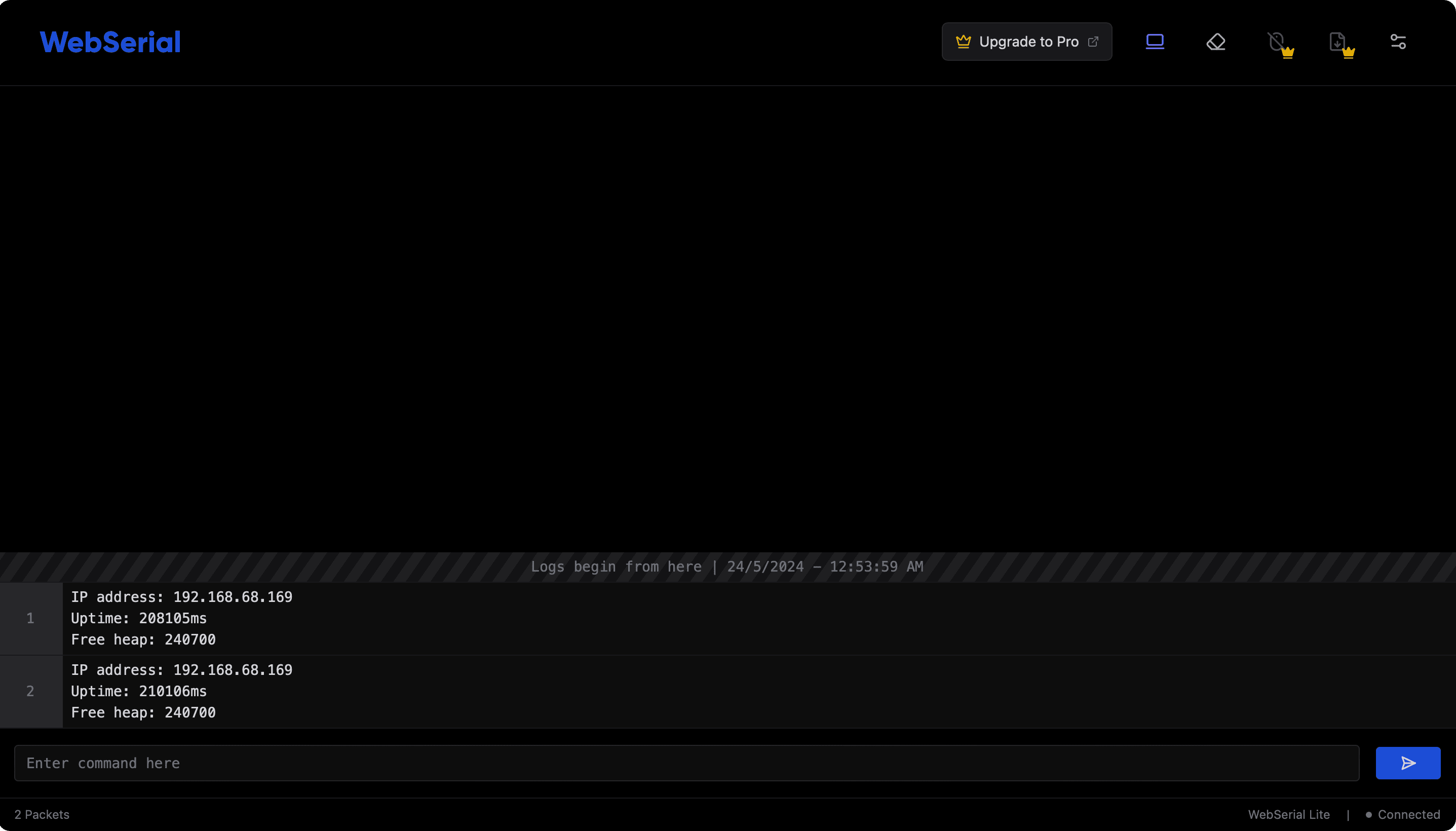 WebSerial Lite terminal