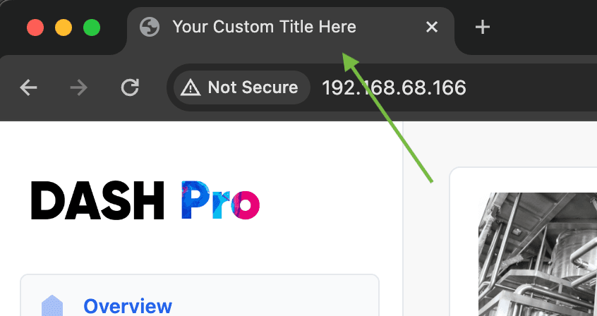 Browser tab with a custom dashboard title