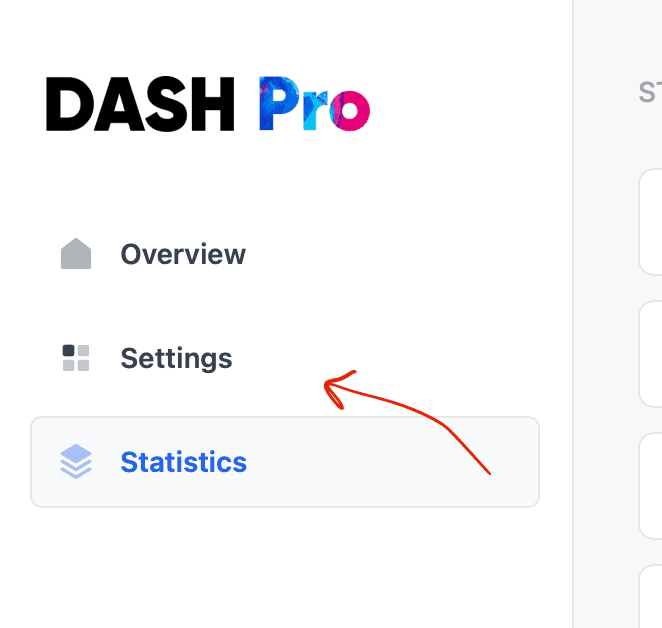 Dashboard sidebar with tabs