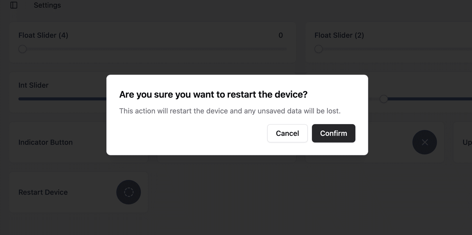 Action button confirmation dialog