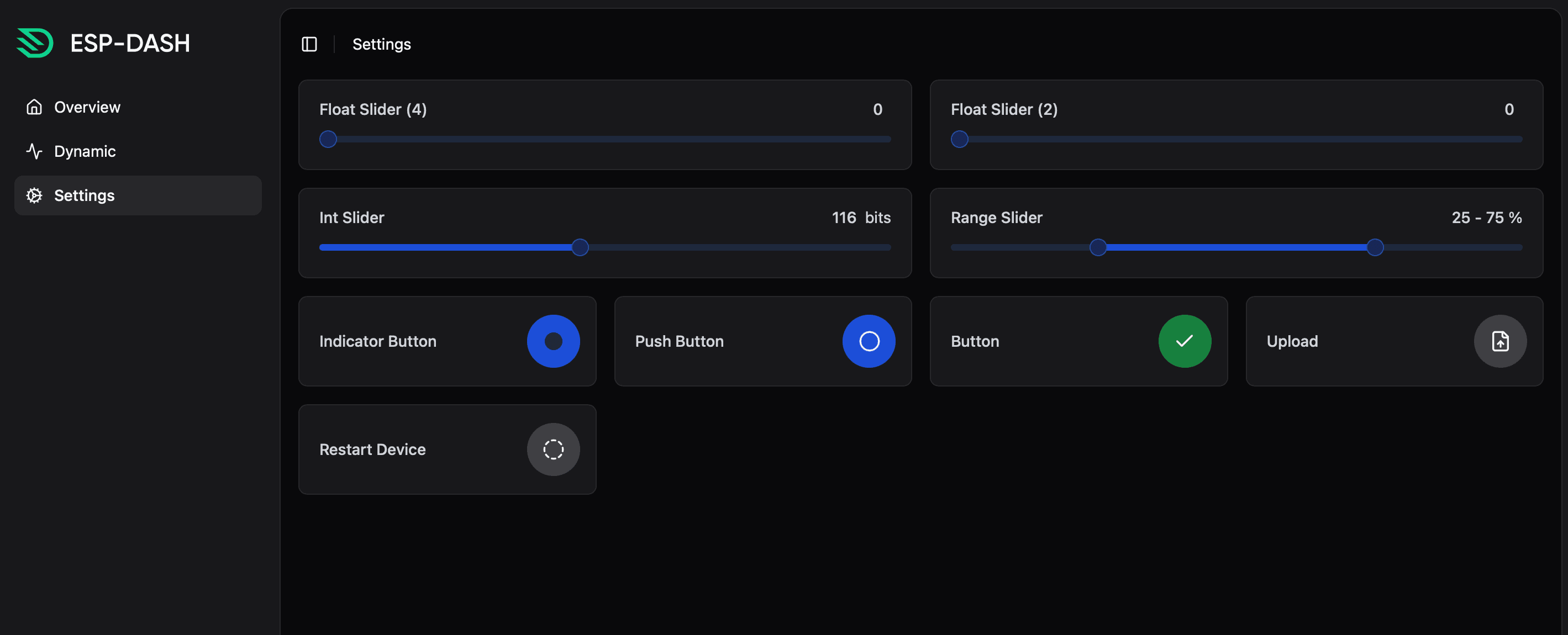 Widgets of different sizes on the dashboard