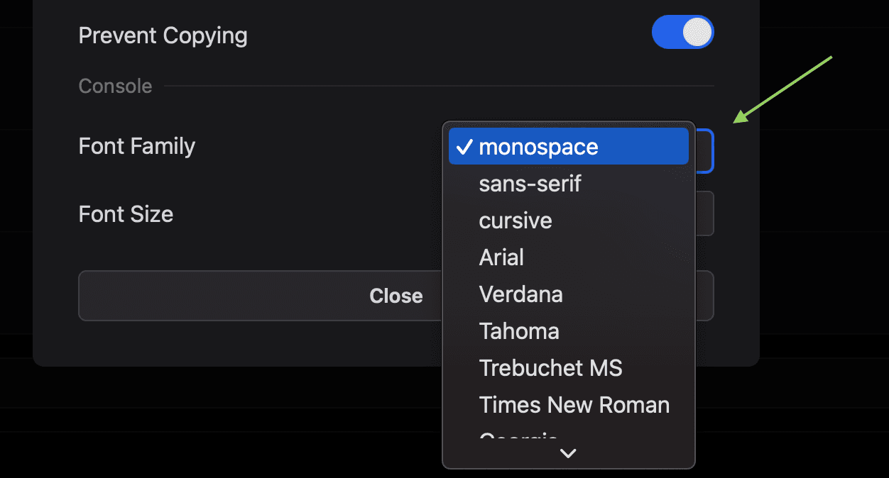 Font family selector