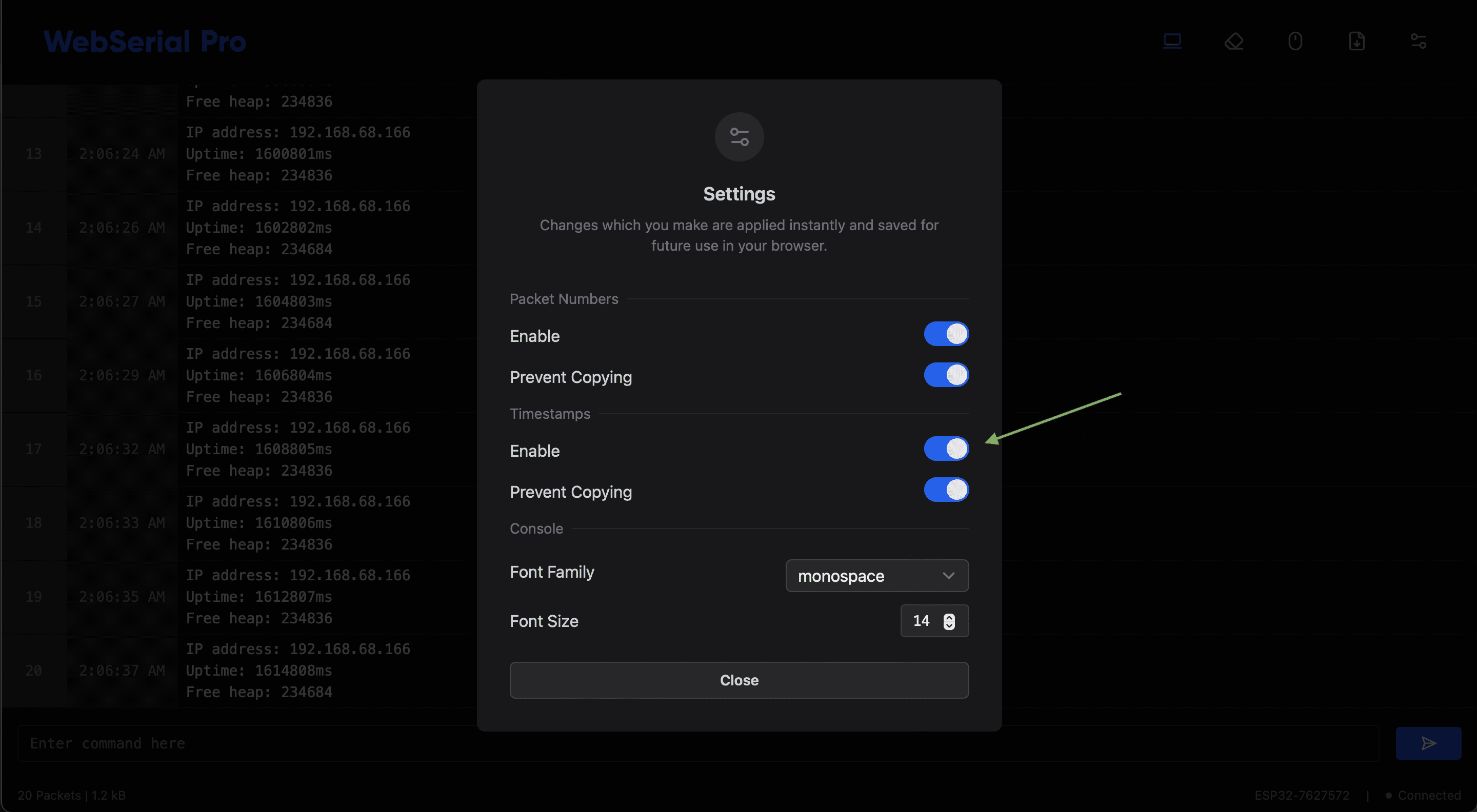 Timestamp settings