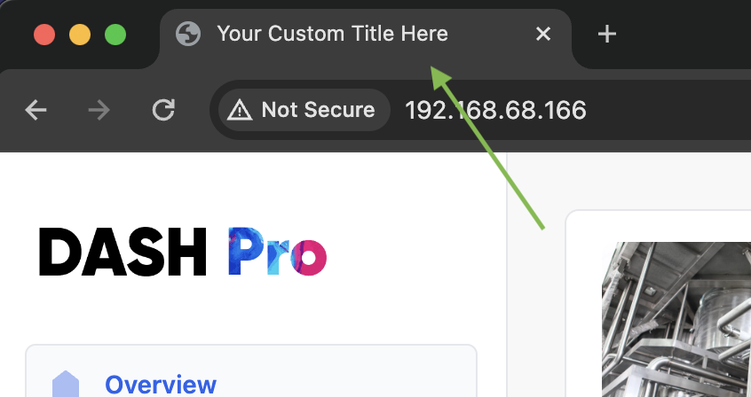 Browser tab with a custom dashboard title