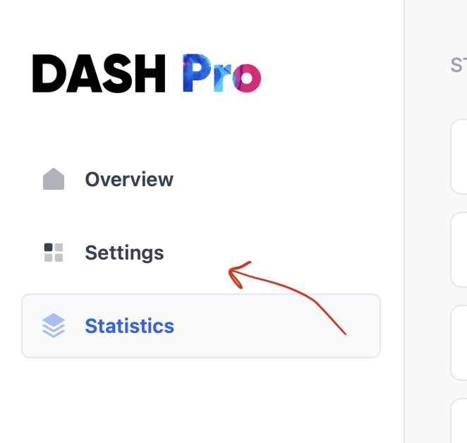 Dashboard sidebar with tabs