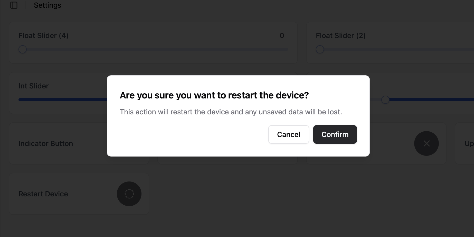 Action button confirmation dialog